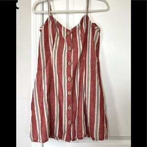 Urban Outfitters Red & White Button Down  Cross Back Linen Blend Dress Large
